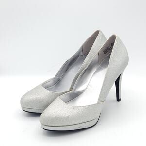 Fioni Jubilee silver glitter platform pumps heels women's size 7.5